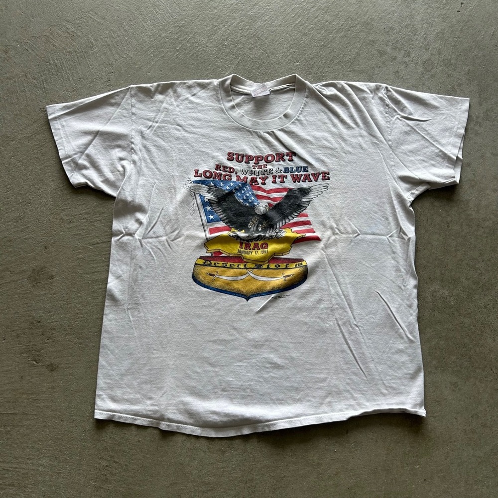 Vintage 90s Desert Storm Shirt Size XL White Iraq US Military Army Air Force
